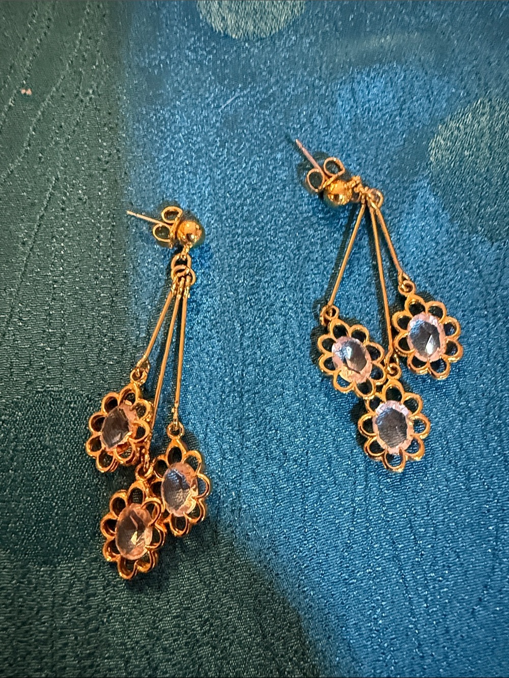 Gold-Tone Floral Drop Earrings with Clear Stones - Women Jewelry